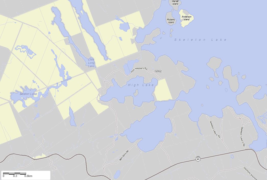 Crown Land Map of High Lake in Municipality of Muskoka Lakes and the District of Muskoka